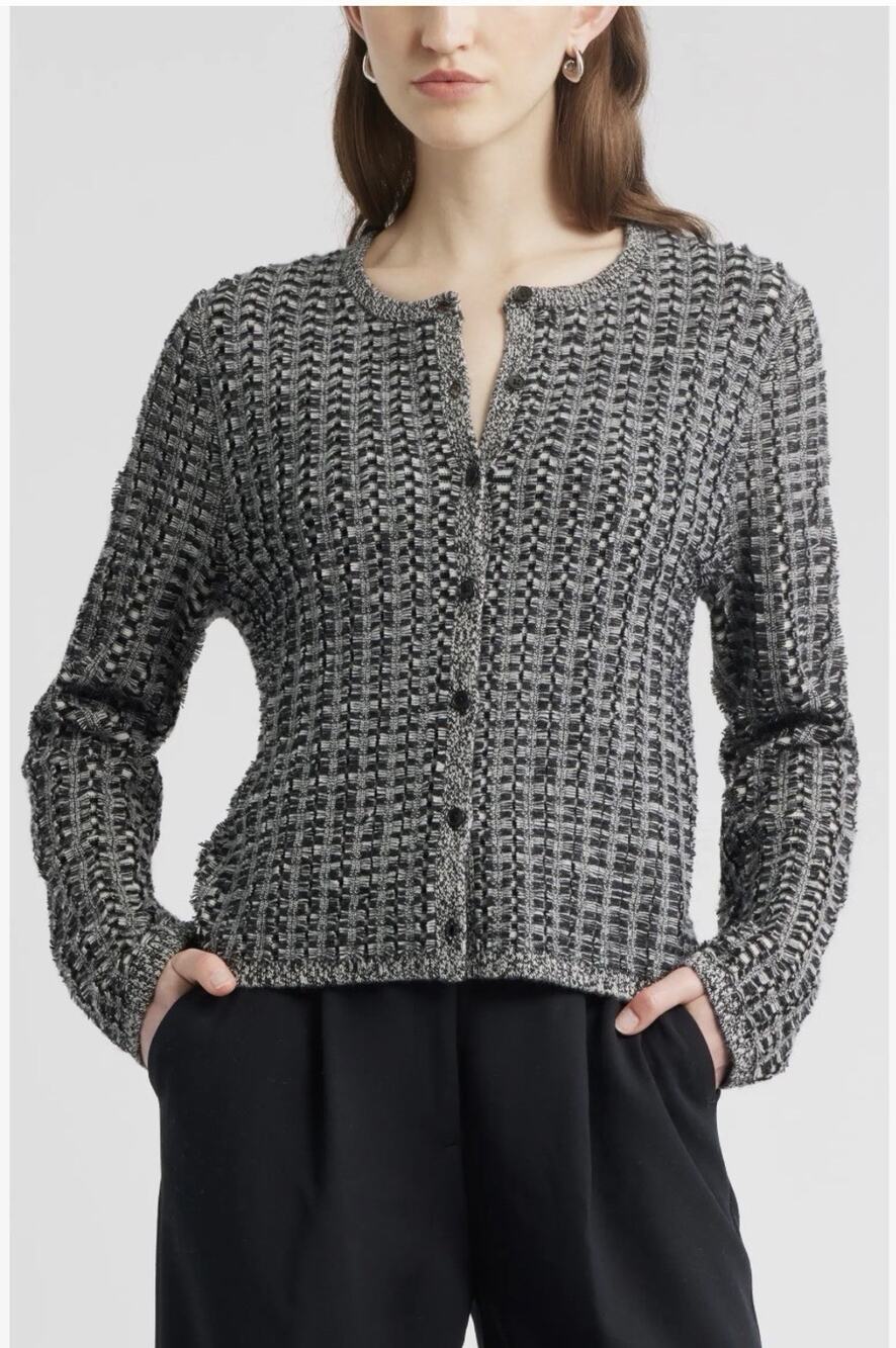 Nordstrom Cardigan Sweater Wool Cashmere Black White Size Small Minimalist